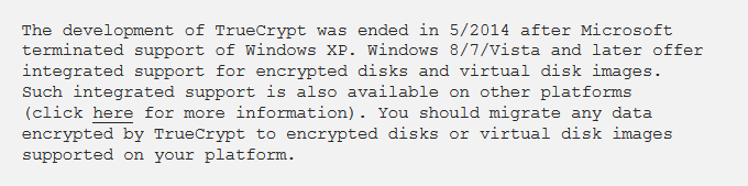 Thông báo không tiếp tục phát triển Truecrypt