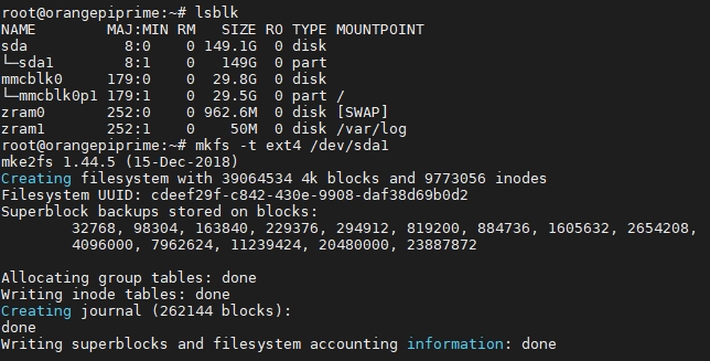 Format theo định dạng ext4