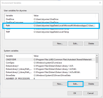 Chỉnh sửa Environment Variables