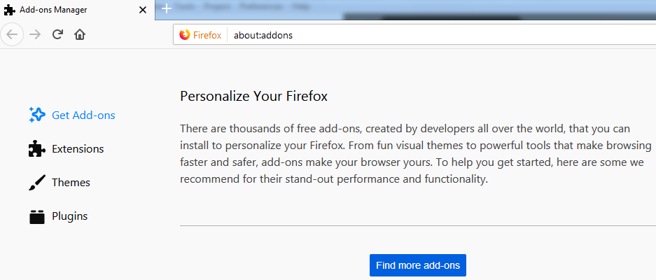 Cửa sổ add-on trong firefox